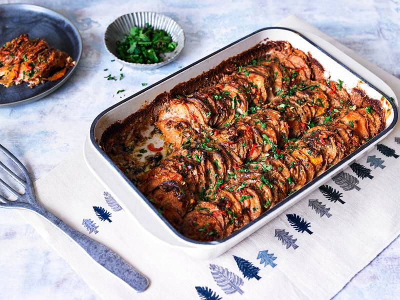 SWEET POTATO & CRUNCHY PEANUT BUTTER GRATIN