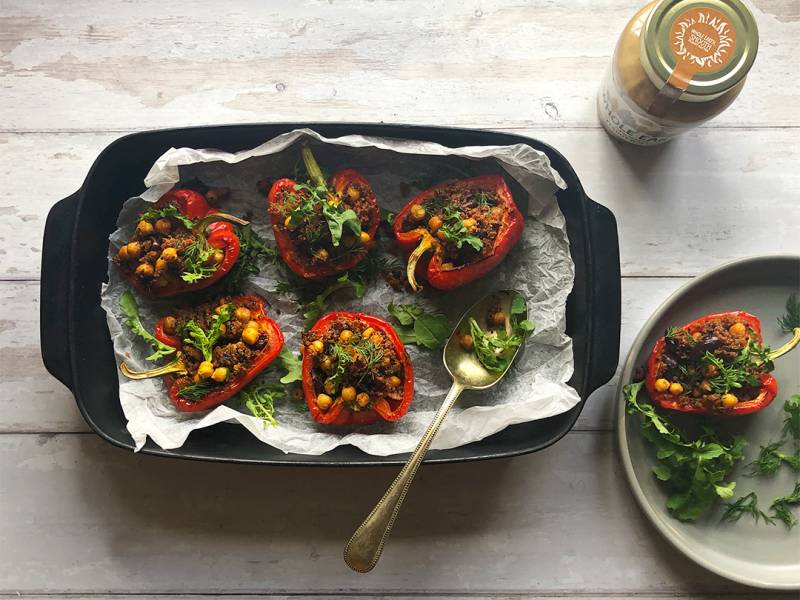 Spicy Stuffed Chickpea & Peanut Butter Red Peppers